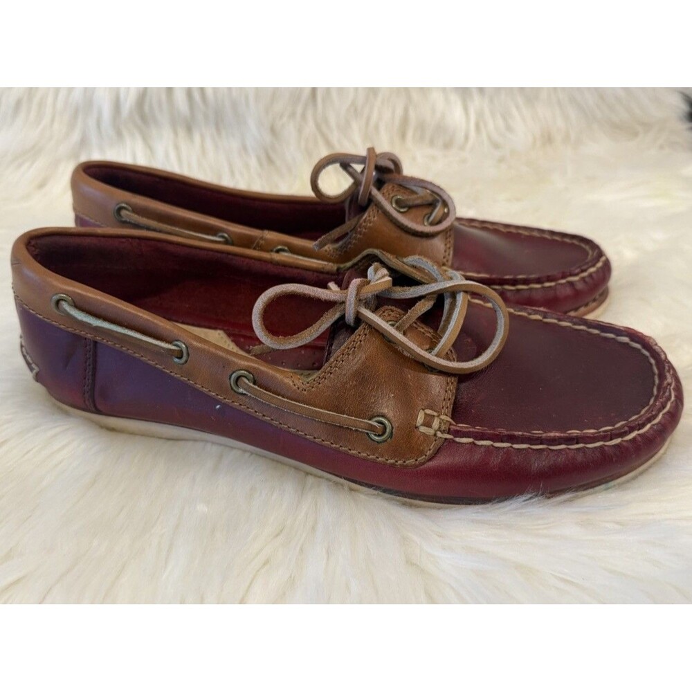 FRYE Women’s 7.5M Quincy Tie Leather Slip On Flat Boat Shoes Moccasins Brown EUC